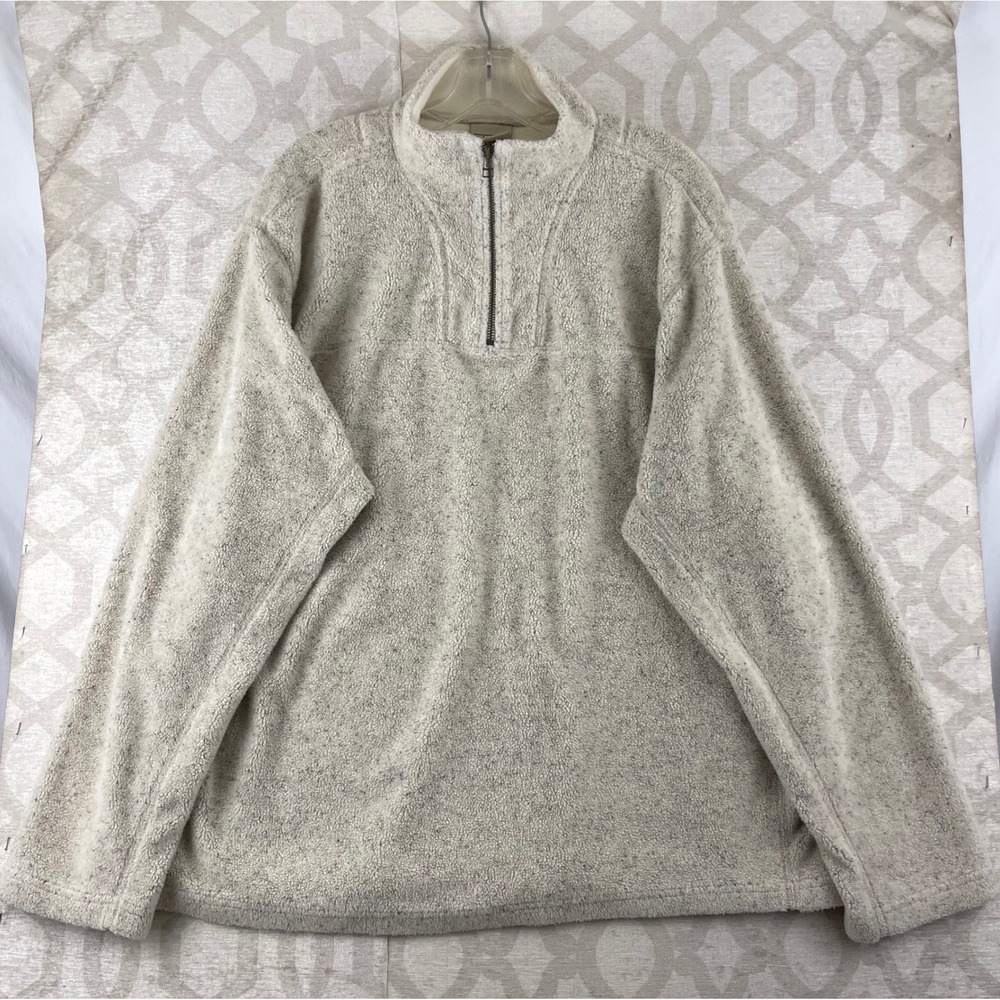 L.L. Bean Sherpa Fleece Mens XL Cream Excellent Quarter Zip Pullover Winter
